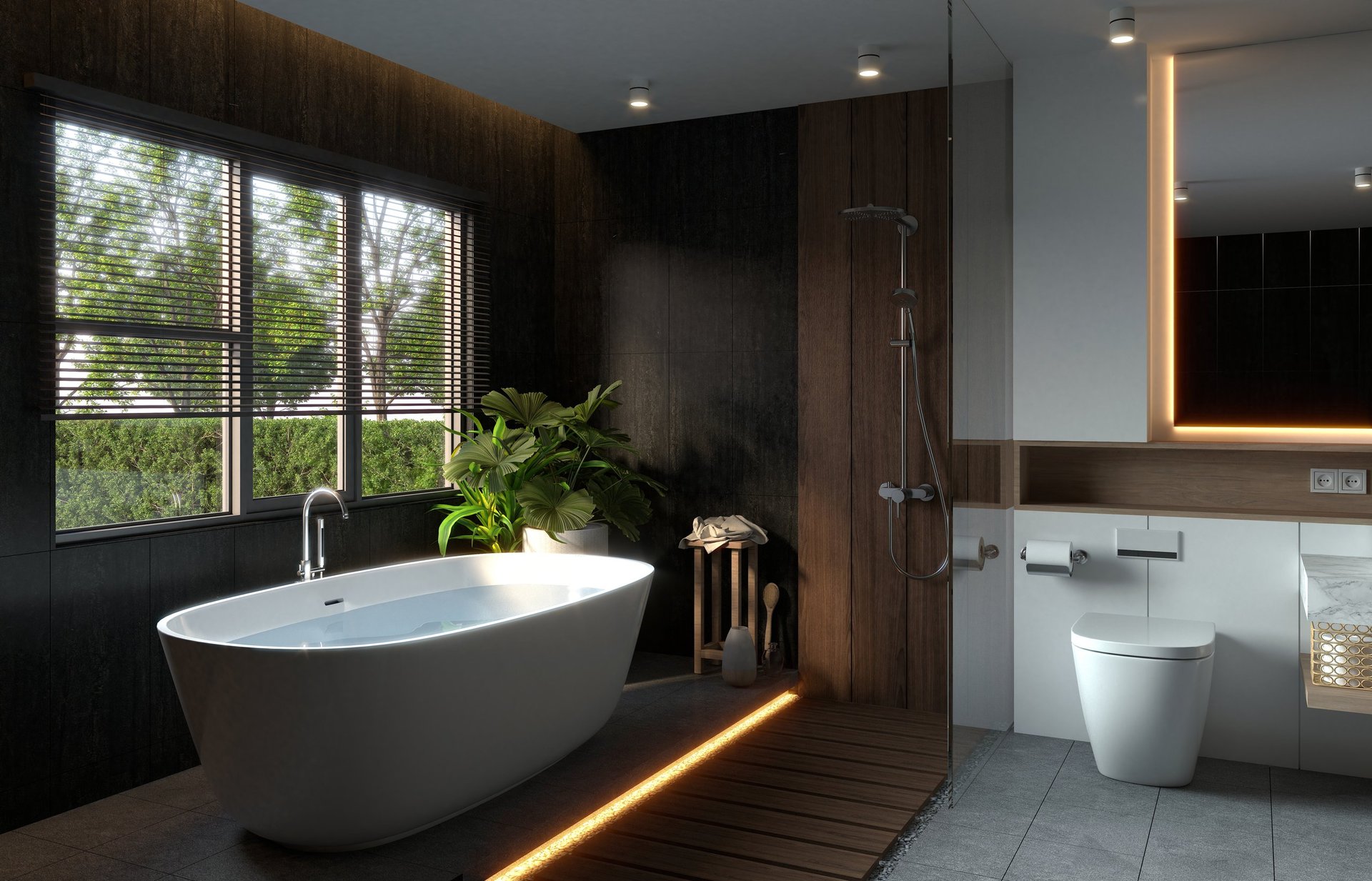 Modern bathroom with freestanding tub